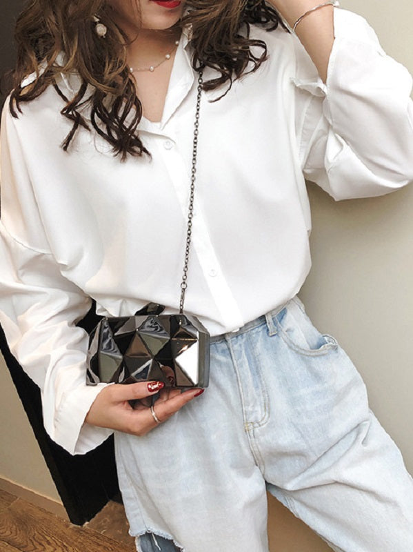 Uneven Surface Specular Chain Evening Clutch Bag Mssza
