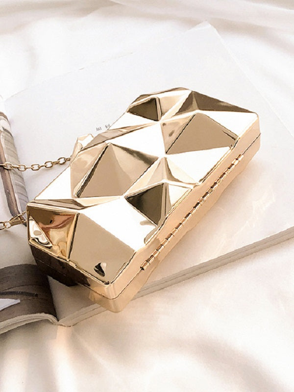Uneven Surface Specular Chain Evening Clutch Bag Mssza