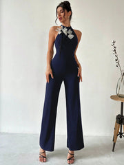 Unique Design Decorative Patchwork Flowers One-piece Jumpsuit Mssza