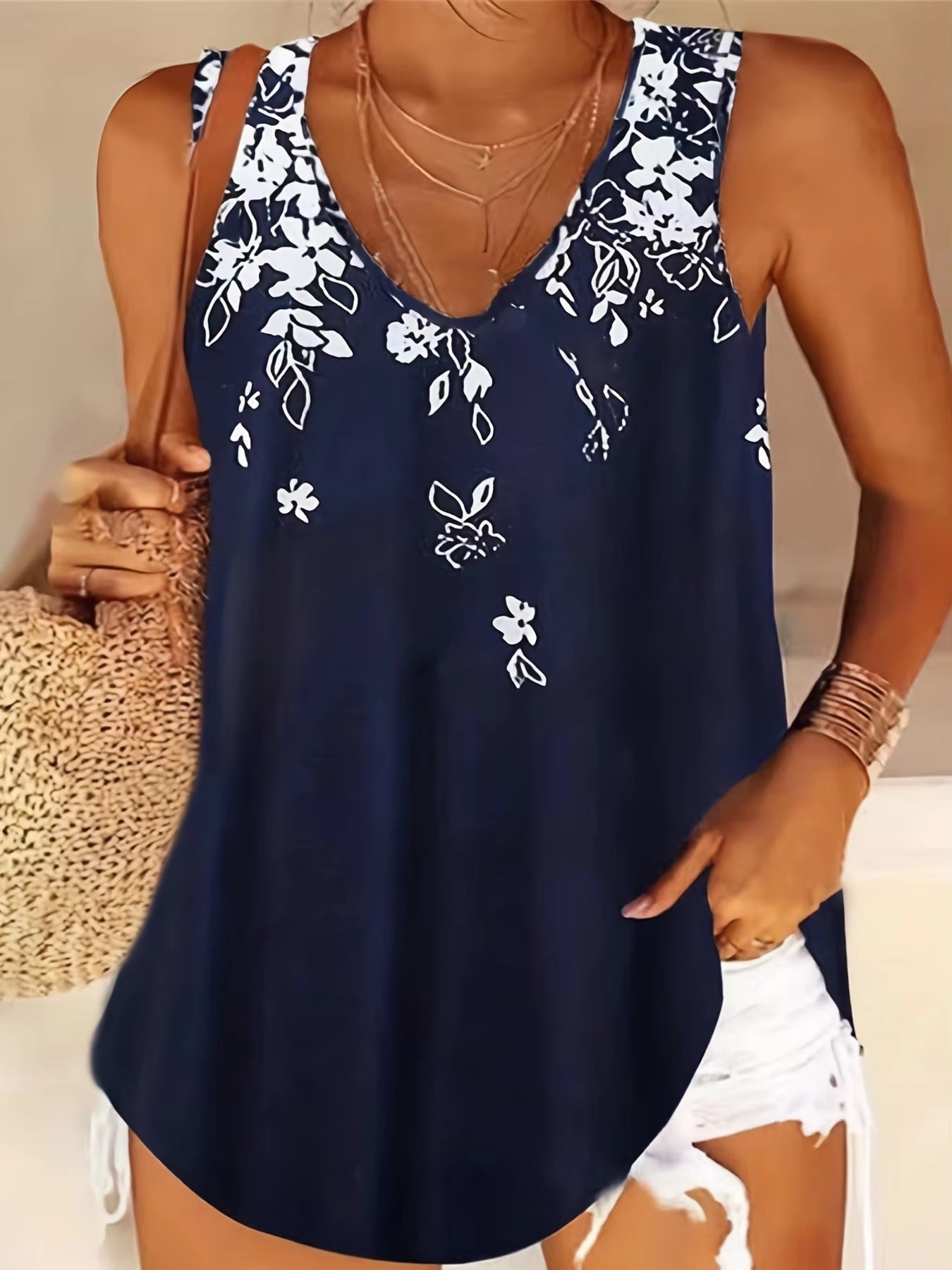 V Neck Camis Loose Casual Floral Patterned Sleeveless Tank Tops Mssza