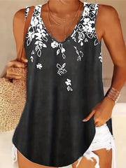 V Neck Camis Loose Casual Floral Patterned Sleeveless Tank Tops Mssza