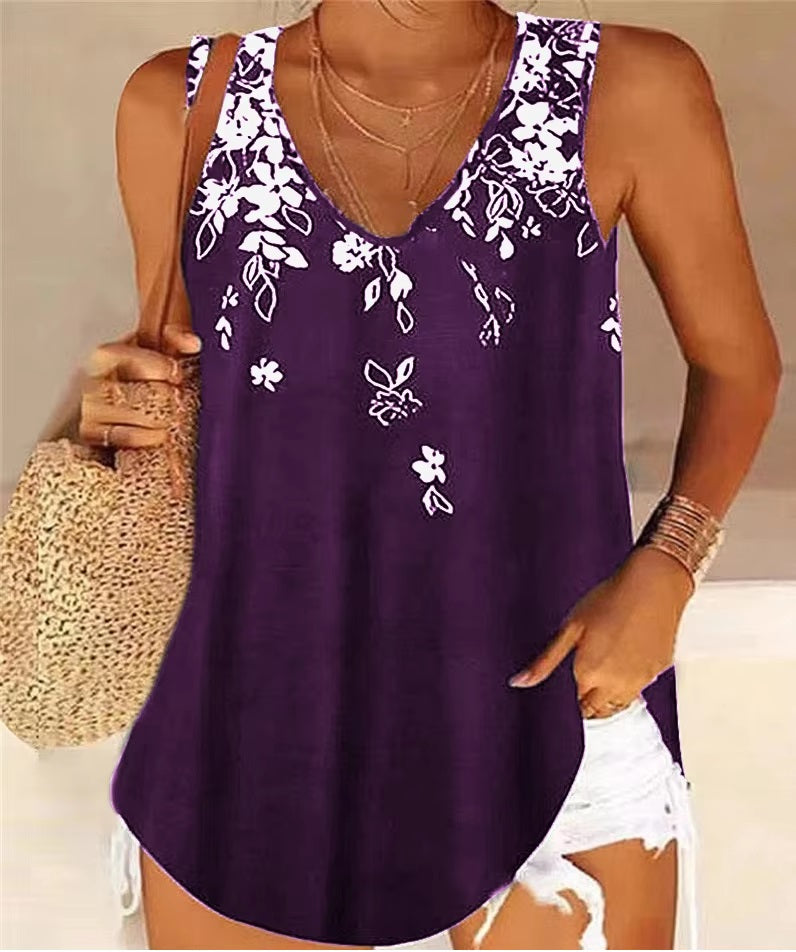V Neck Camis Loose Casual Floral Patterned Sleeveless Tank Tops Mssza