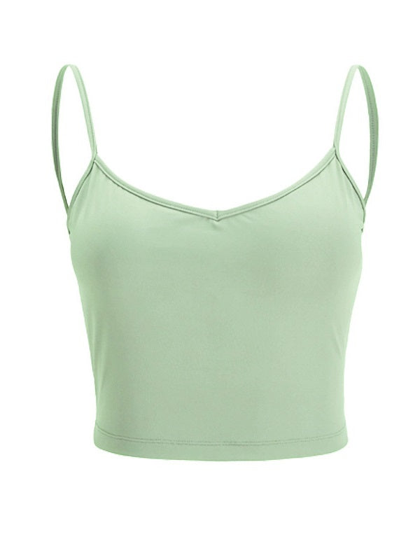 V Neck Cropped Spaghetti Strap Yoga Tanks Mssza