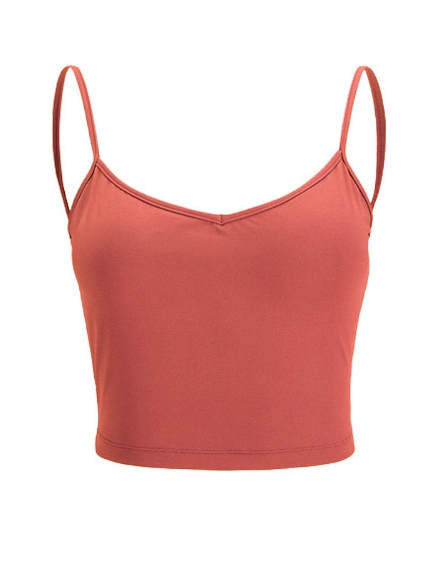 V Neck Cropped Spaghetti Strap Yoga Tanks Mssza