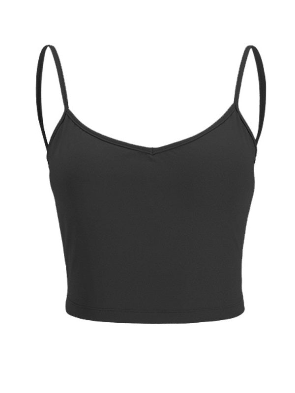 V Neck Cropped Spaghetti Strap Yoga Tanks Mssza