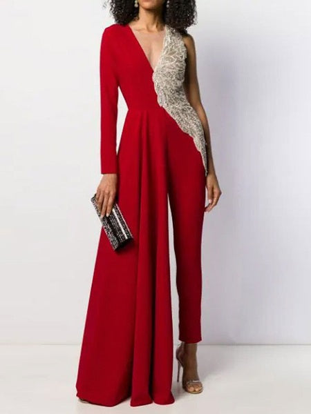 V Neck Long Sleeves One Piece Jumspuit Dress Mssza