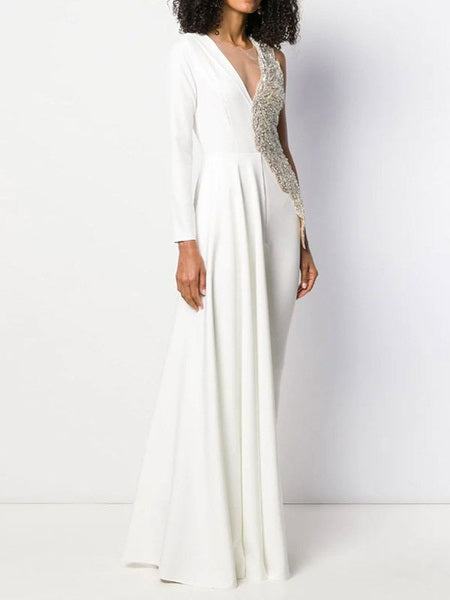 V Neck Long Sleeves One Piece Jumspuit Dress Mssza