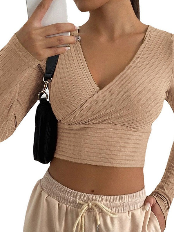 V Neck Long Sleeves Polyester T Shirt Mssza