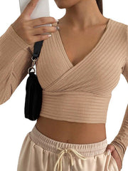 V Neck Long Sleeves Polyester T Shirt Mssza