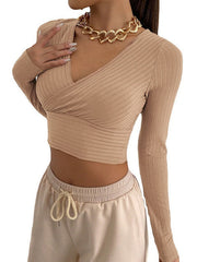 V Neck Long Sleeves Polyester T Shirt Mssza