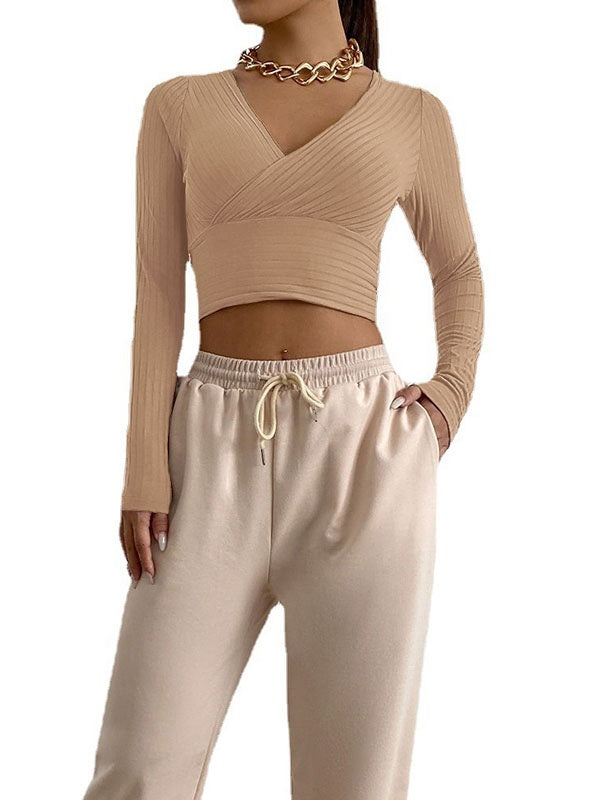 V Neck Long Sleeves Polyester T Shirt Mssza