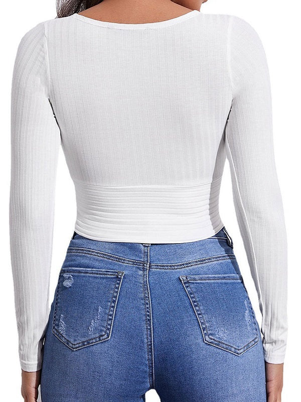V Neck Long Sleeves Polyester T Shirt Mssza