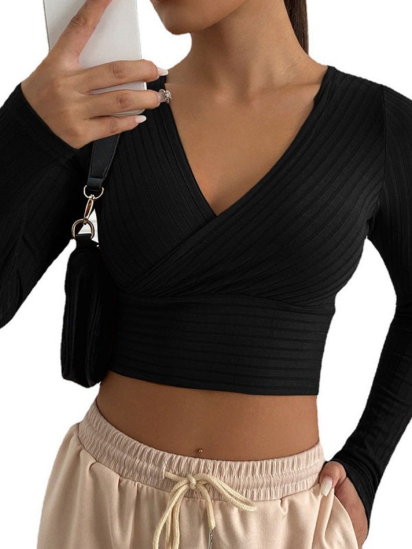 V Neck Long Sleeves Polyester T Shirt Mssza