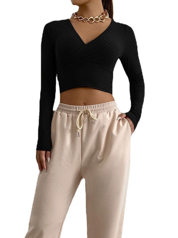 V Neck Long Sleeves Polyester T Shirt Mssza