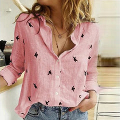 V-neck Floral Print Casual Button Long Sleeve Street Wear Shirt Mssza