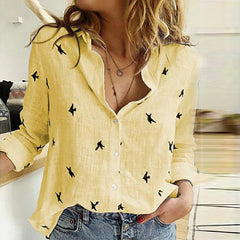 V-neck Floral Print Casual Button Long Sleeve Street Wear Shirt Mssza