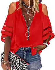 V-neck Half Horn Sleeve Grid Loose Leisure Shirt Mssza