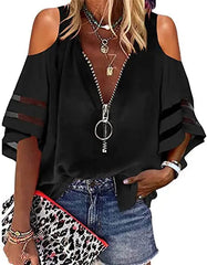 V-neck Half Horn Sleeve Grid Loose Leisure Shirt Mssza