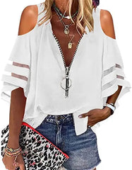 V-neck Half Horn Sleeve Grid Loose Leisure Shirt Mssza