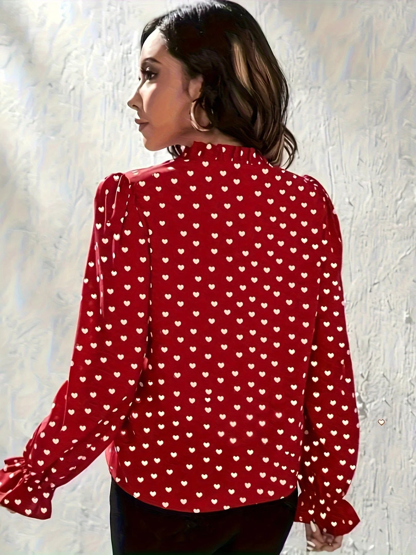 Sweet Design Stand-Up Collar Heart-Shaped Slim Fit Printed Shirt Mssza