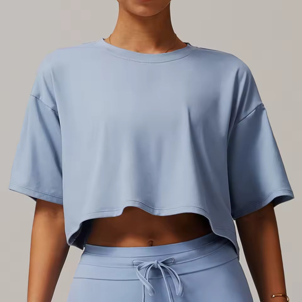 Knitted Short Sleeve Smock Loose Outdoor Yoga T-shirt Mssza