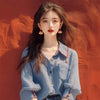 Vintage Single Breasted Turn-down Collar Chiffon Stripe Loose Shirt Mssza