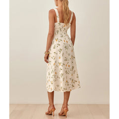 Sleeveless Tank Print Chiffon  Dress Waist Casual Midi Dress Mssaz Desses