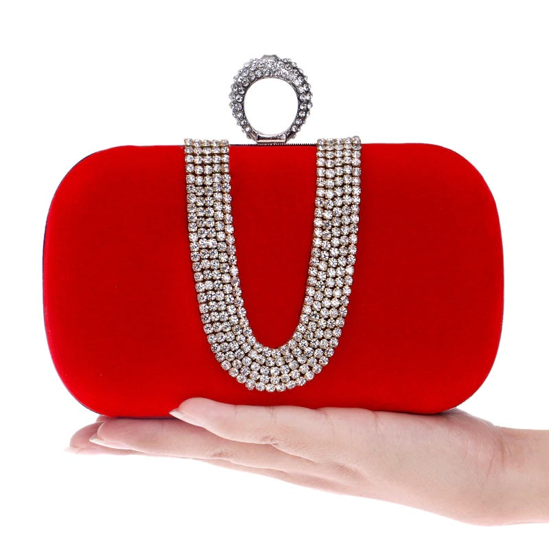 Velvet Finger Ring Rhinestones Finger Ring Diamonds Clutch Mssza