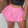 Versatile Preppy Style Stretchy Pleated Leather Tennis Short Skirt Mssza