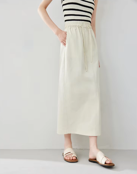 Versatile Straight Casual Elasticated Waist Solid Elegant Midi Skirts Mssza