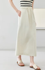 Versatile Straight Casual Elasticated Waist Solid Elegant Midi Skirts Mssza