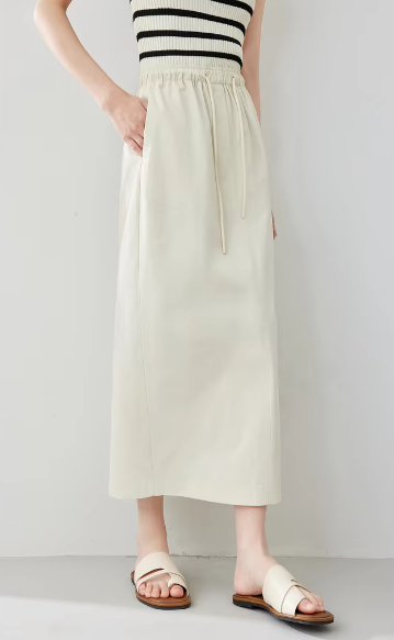 Versatile Straight Casual Elasticated Waist Solid Elegant Midi Skirts Mssza