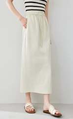Versatile Straight Casual Elasticated Waist Solid Elegant Midi Skirts Mssza