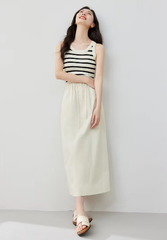 Versatile Straight Casual Elasticated Waist Solid Elegant Midi Skirts Mssza