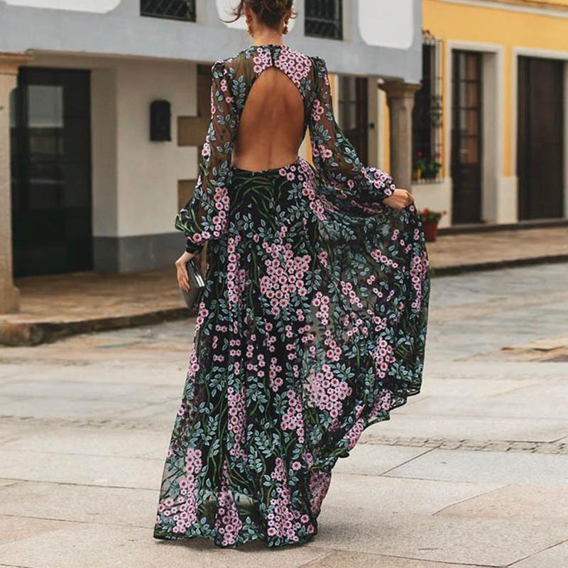 Vintage Backless Long Maxi Dress Mssaz Desses