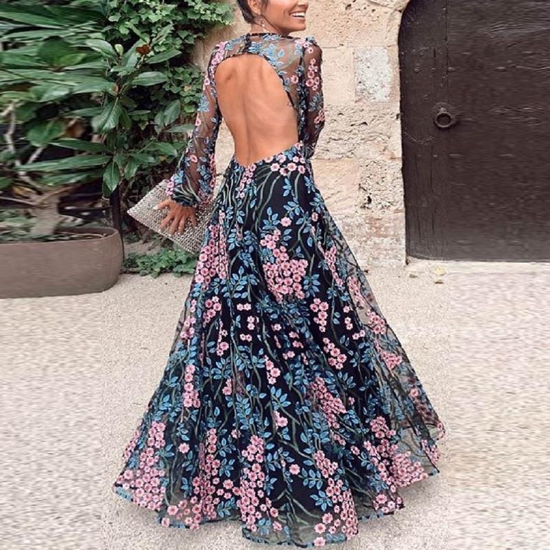 Vintage Backless Long Maxi Dress Mssaz Desses