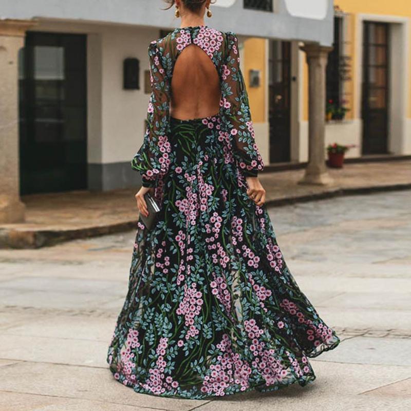 Vintage Backless Long Maxi Dress Mssaz Desses