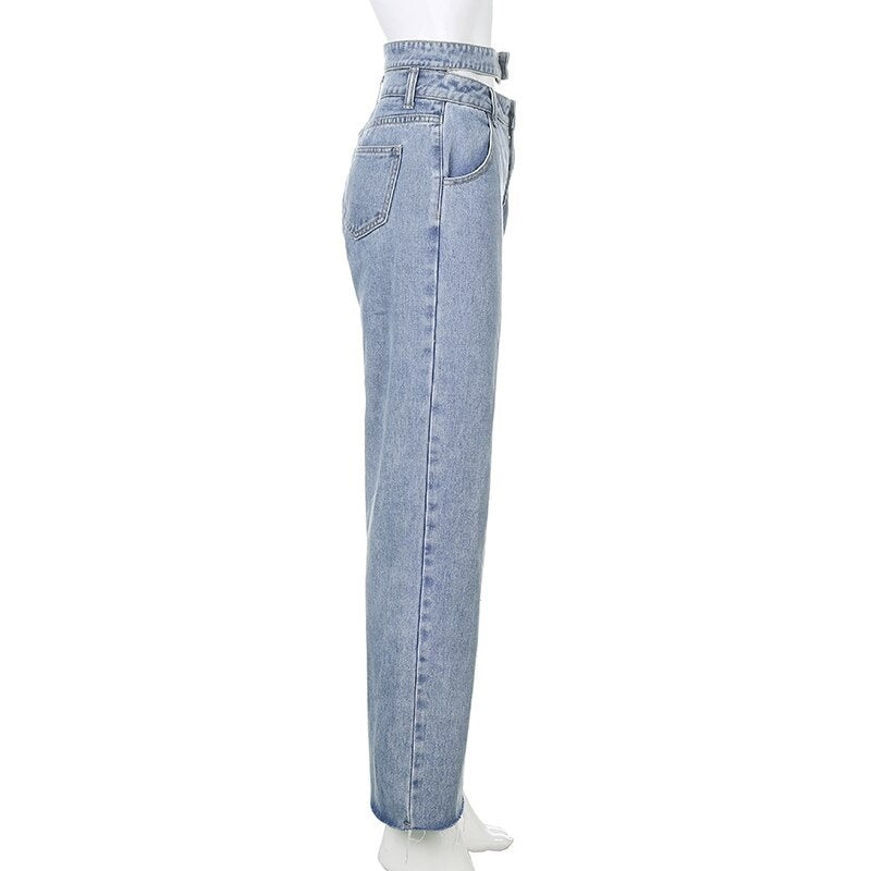 Vintage Baggy Hollow Out High Waisted Cargo Long Jeans Mssza