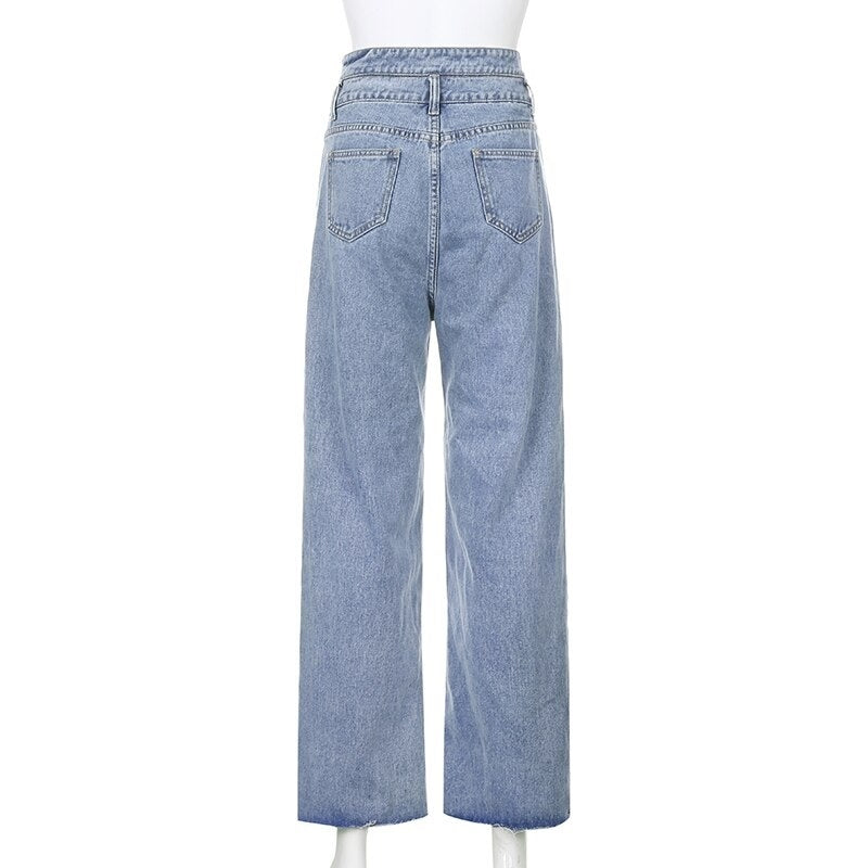 Vintage Baggy Hollow Out High Waisted Cargo Long Jeans Mssza