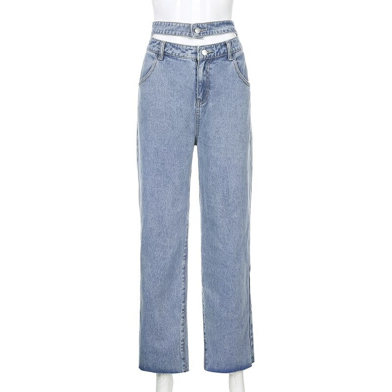 Vintage Baggy Hollow Out High Waisted Cargo Long Jeans Mssza