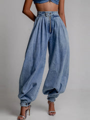Vintage Balloon High Waist Button Fly Zipper Denim Loose Harem Mssza