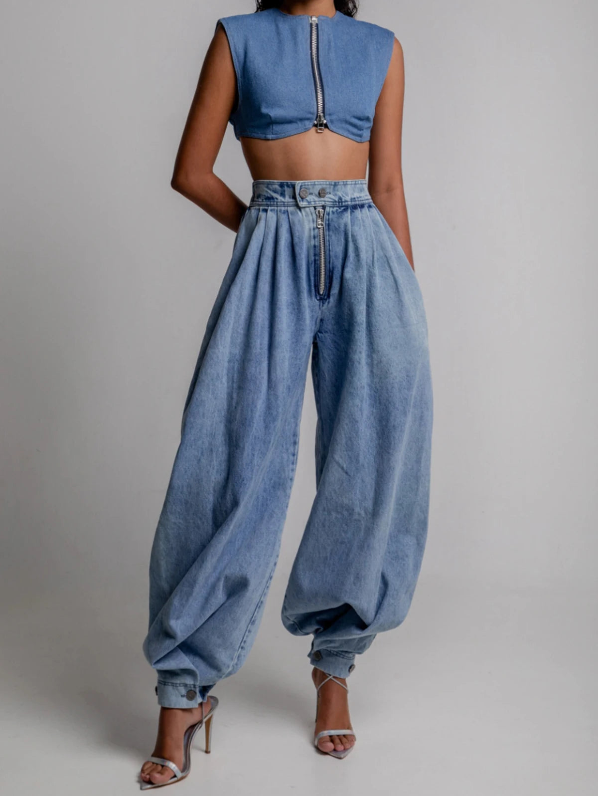 Vintage Balloon High Waist Button Fly Zipper Denim Loose Harem Mssza