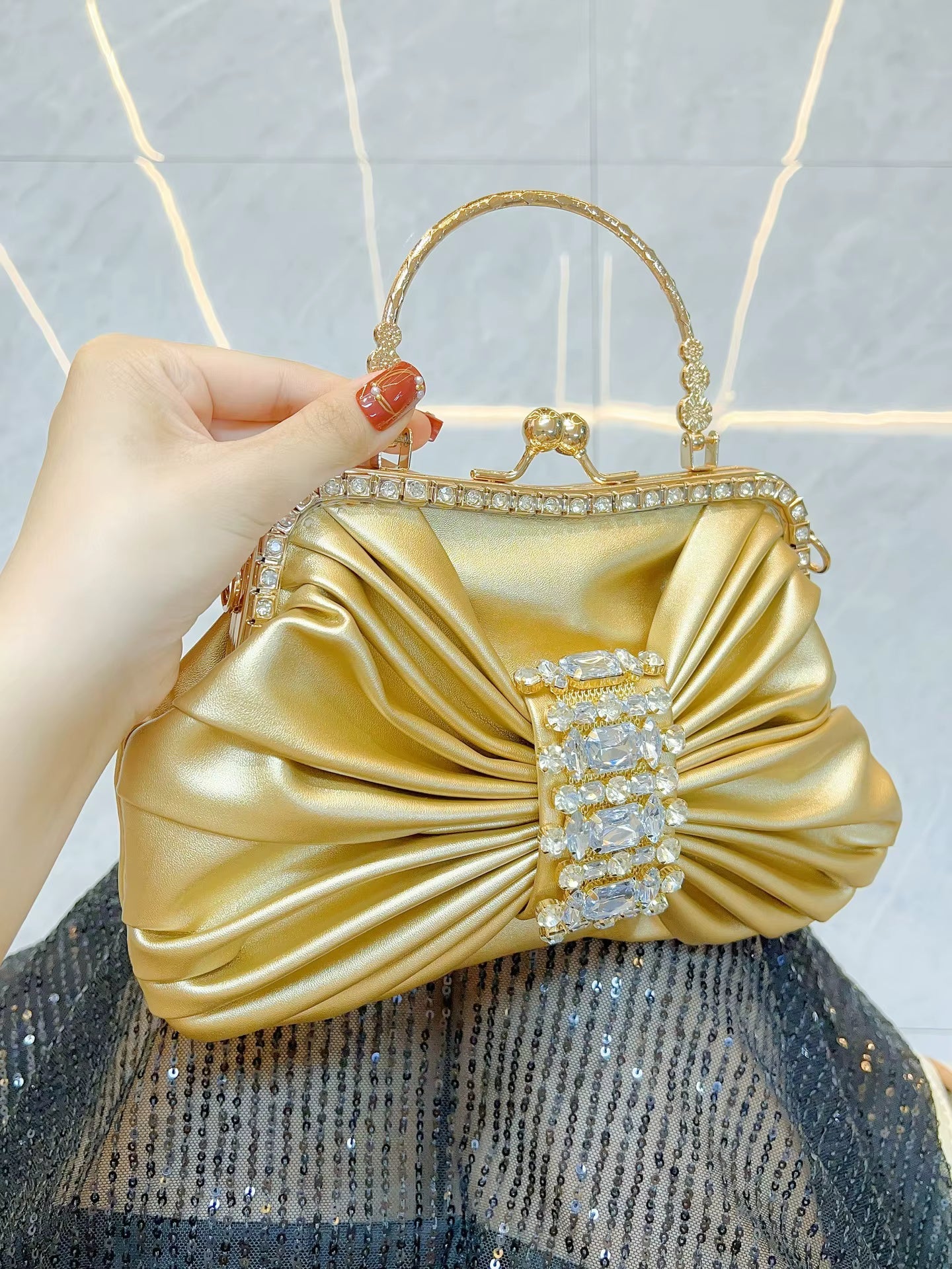 Vintage Banquet Diamond Luxury Crystal Rhinestone Mini Tote Clutch Bag Mssza