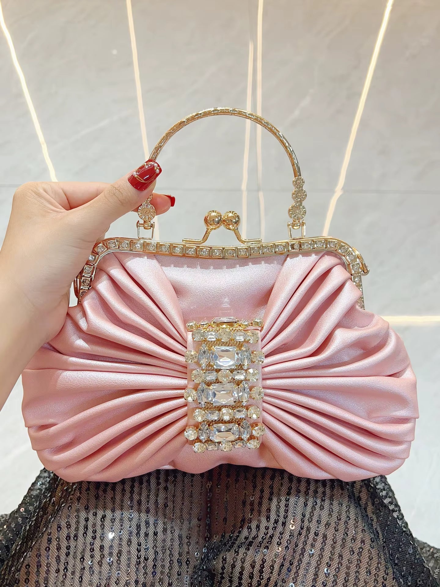 Vintage Banquet Diamond Luxury Crystal Rhinestone Mini Tote Clutch Bag Mssza