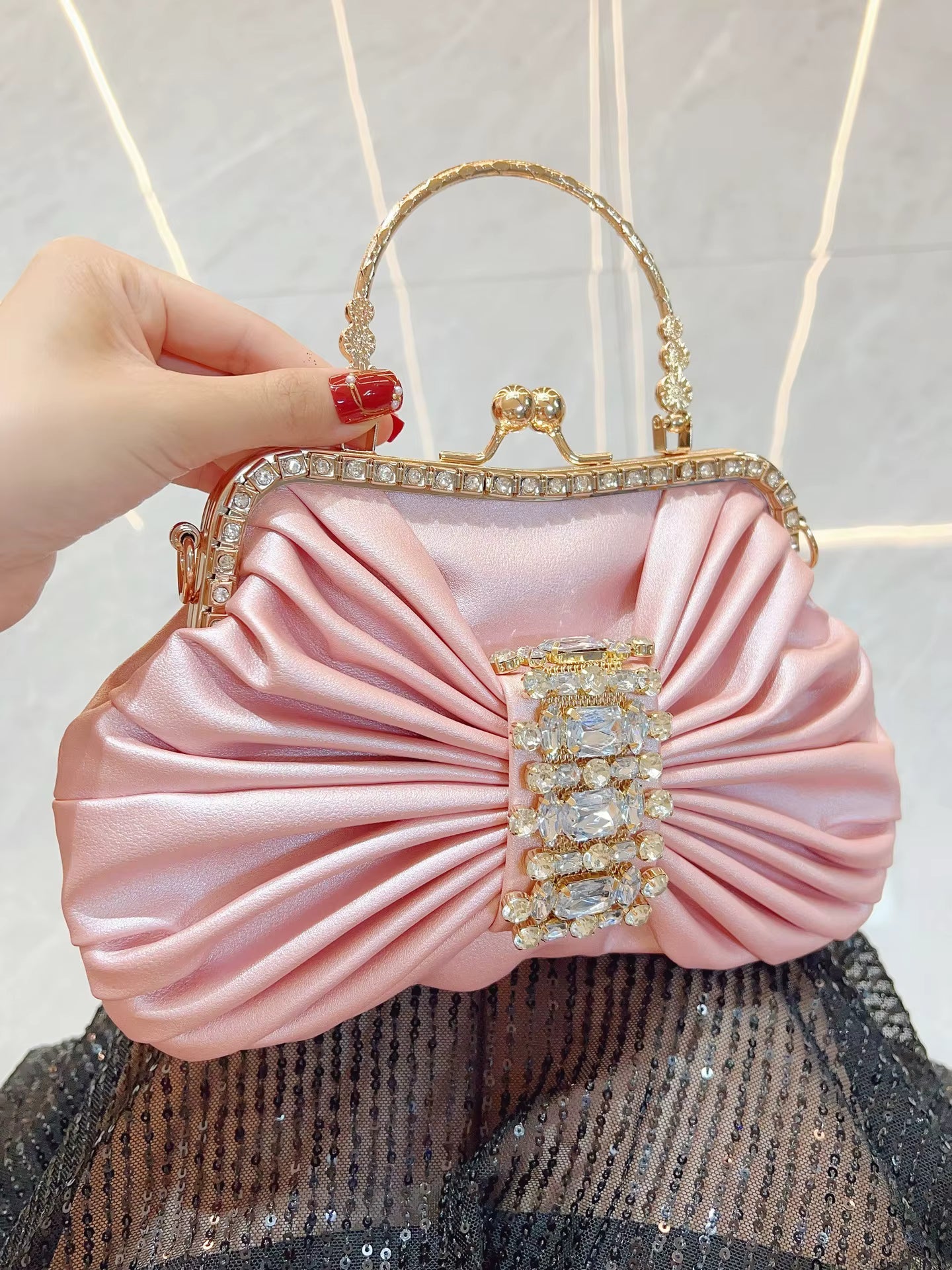 Vintage Banquet Diamond Luxury Crystal Rhinestone Mini Tote Clutch Bag Mssza