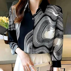 Casual Basic Abstract Face Printed Blouse Shirt Mssza
