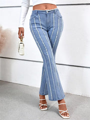 Vintage Bell-Bottoms Mid Waist Stretch Slim Denim Streetwear Raw Trim Flare Jeans Mssza