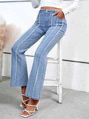 Vintage Bell-Bottoms Mid Waist Stretch Slim Denim Streetwear Raw Trim Flare Jeans Mssza