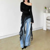 Vintage Blended Patchwork Skew Collar Slim Fit Tops Mssza