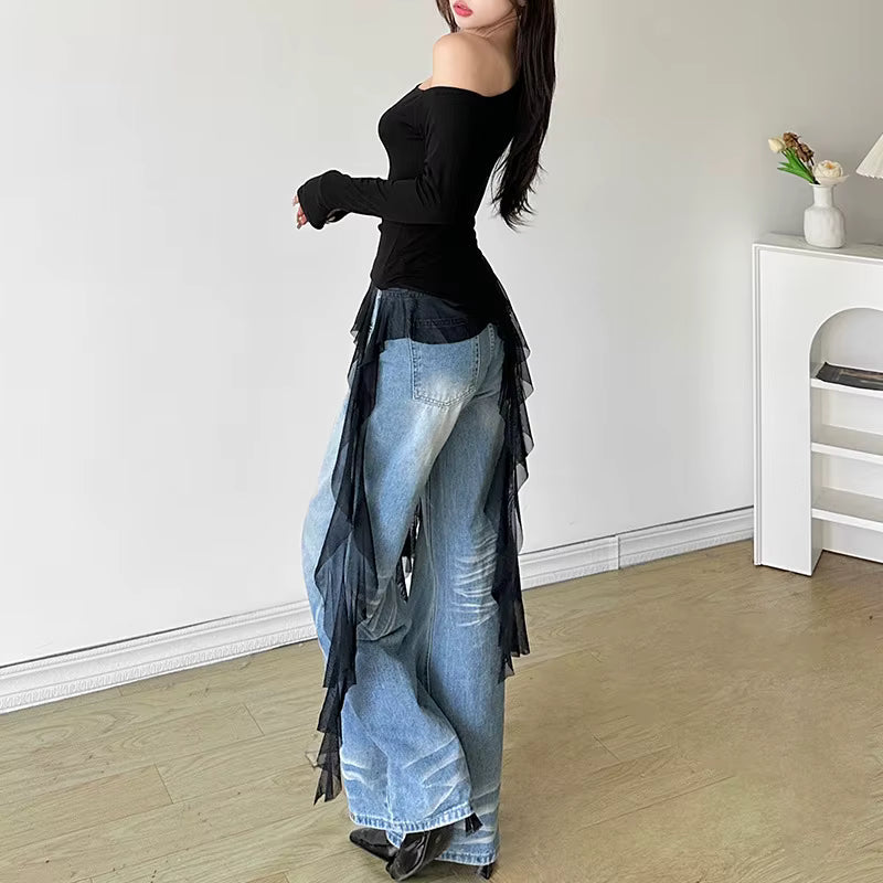 Vintage Blended Patchwork Skew Collar Slim Fit Tops Mssza